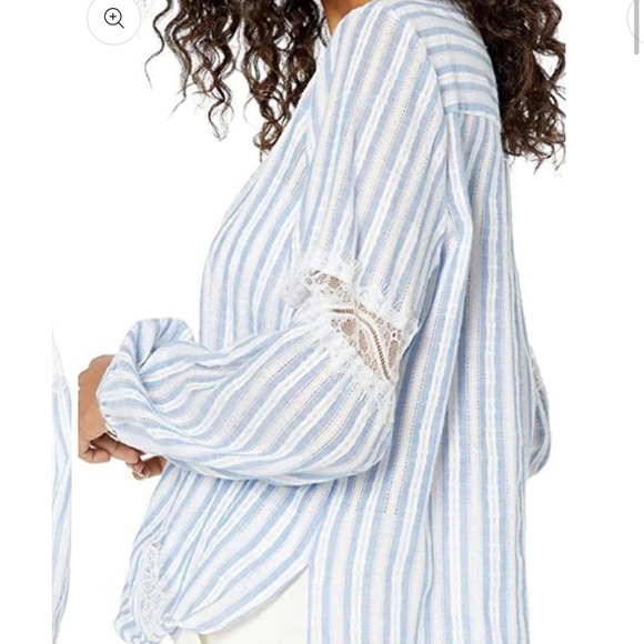 BCBG MAZAZRIA faux wrapped top in blue and white stripe - Picture 3 of 11